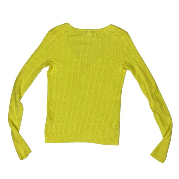 J. Crew Linen Sweater Women XS Yellow Cable Knit V-neck Lightweight Preppy Chic - Picture 4 of 13